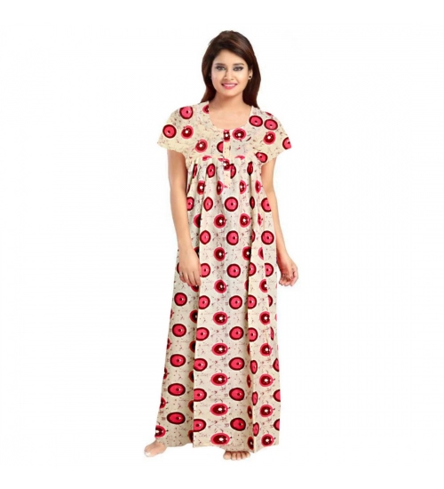 Women's Cotton Printed Maxi Nighty (Red)