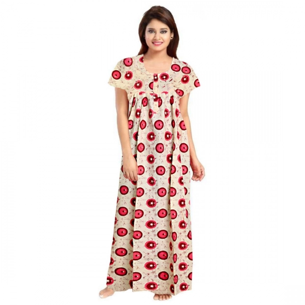 Dropship Women's Cotton Printed Maxi Nighty (Red)