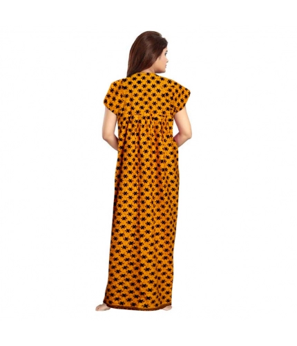 Women's Cotton Printed Maxi Nighty (Mustard)