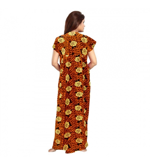 Women's Cotton Printed Maxi Nighty (Mustard)