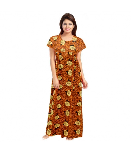 Women's Cotton Printed Maxi Nighty (Mustard)