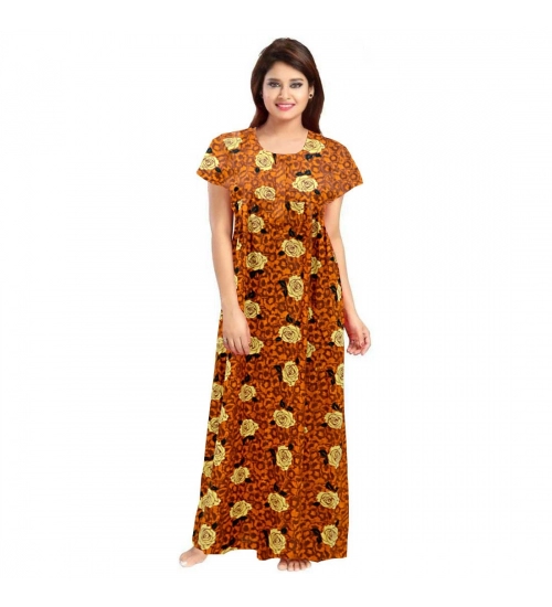 Women's Cotton Printed Maxi Nighty (Mustard)
