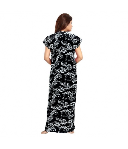 Women's Cotton Printed Maxi Nighty (Black)