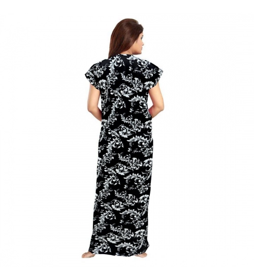 Women's Cotton Printed Maxi Nighty (Black)