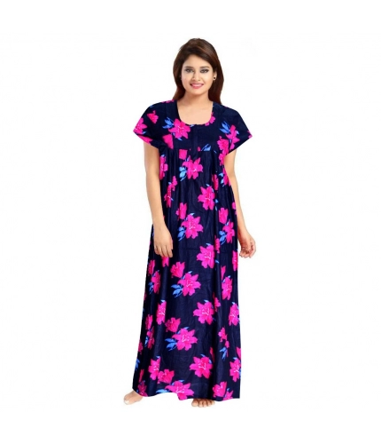 Women's Cotton Printed Maxi Nighty (Pink)