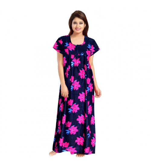Women's Cotton Printed Maxi Nighty (Pink)
