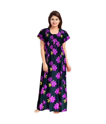 Women's Cotton Printed Maxi Nighty (Pink)