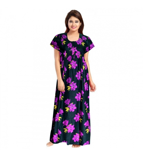 Women's Cotton Printed Maxi Nighty (Pink)
