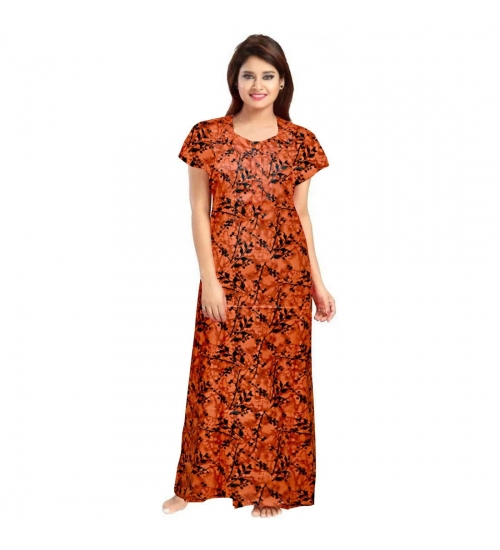 Women's Cotton Printed Maxi Nighty (Orange)