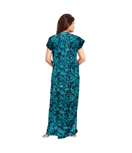 Women's Cotton Printed Maxi Nighty (Blue)