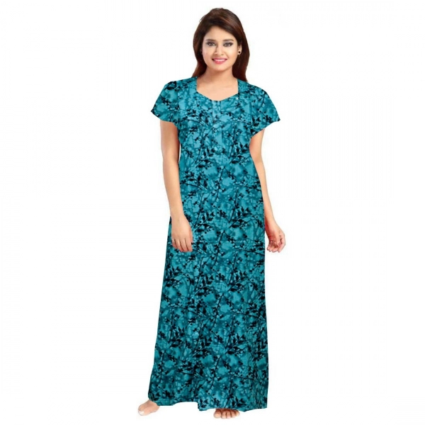 Dropship Women's Cotton Printed Maxi Nighty (Blue)