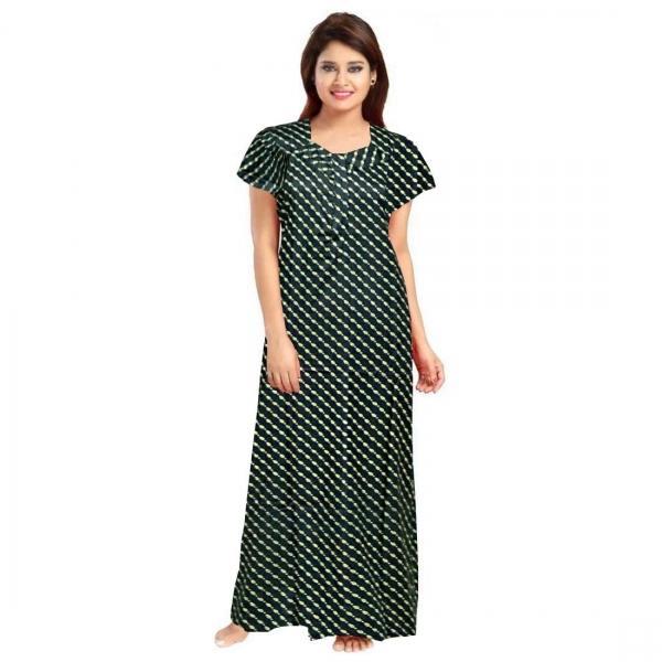 Dropship Women's Cotton Printed Maxi Nighty (Green)