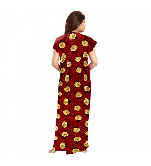Women's Cotton Printed Maxi Nighty (Maroon)