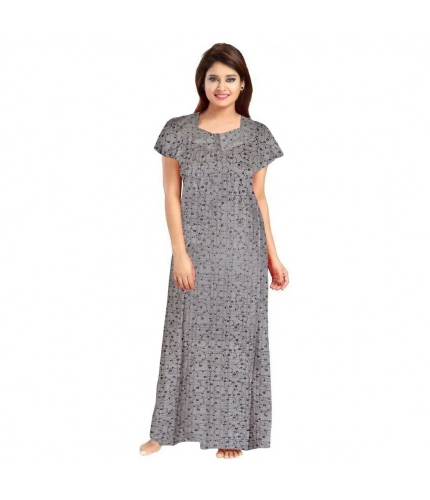 Women's Cotton Printed Maxi Nighty (Grey)