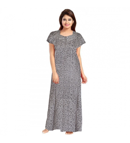 Women's Cotton Printed Maxi Nighty (Grey)