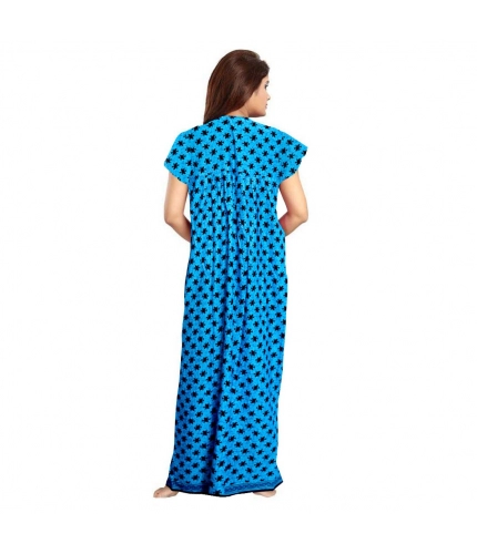 Women's Cotton Printed Maxi Nighty (Aqua Blue)