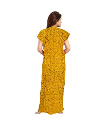 Women's Cotton Printed Maxi Nighty (Yellow)