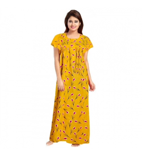 Women's Cotton Printed Maxi Nighty (Yellow)