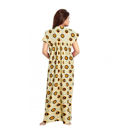 Women's Cotton Printed Maxi Nighty (Off White)