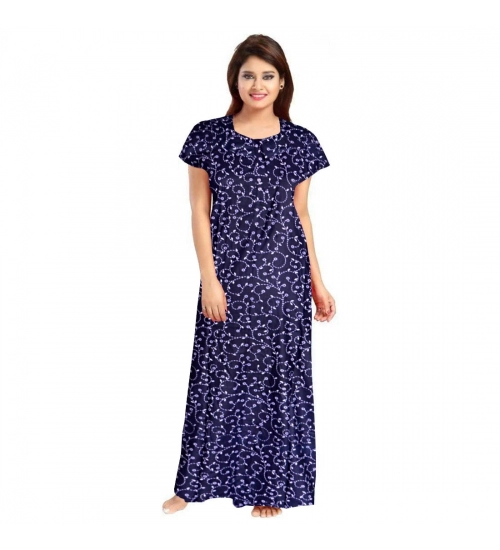 Women's Cotton Printed Maxi Nighty (Blue)
