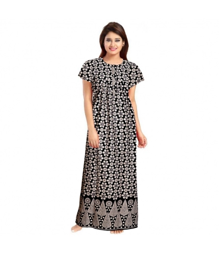 Women's Cotton Printed Maxi Nighty (Black)