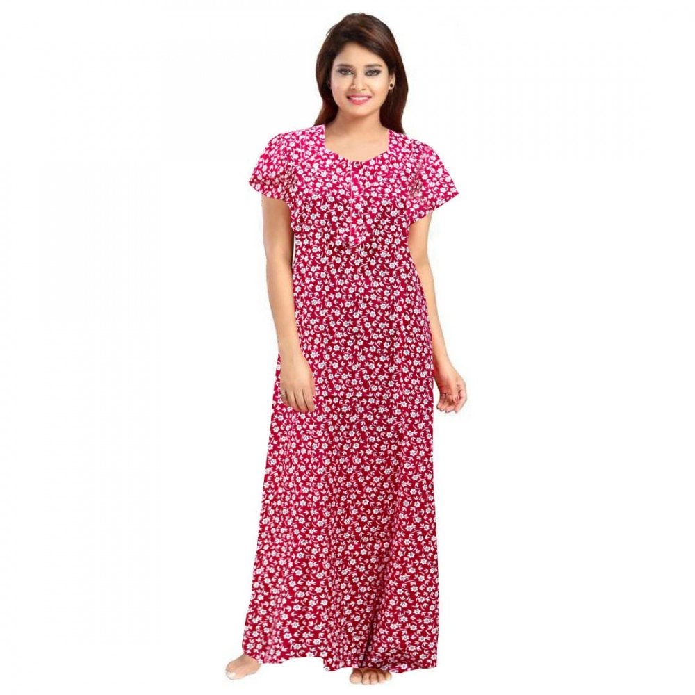 Generic Women's Cotton Printed Maxi Nighty (Pink)