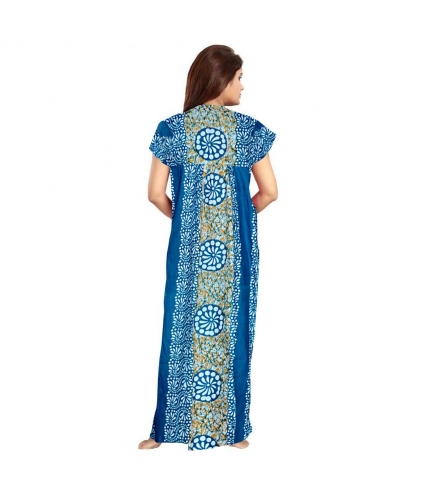 Women's Cotton Printed Maxi Nighty (Blue)