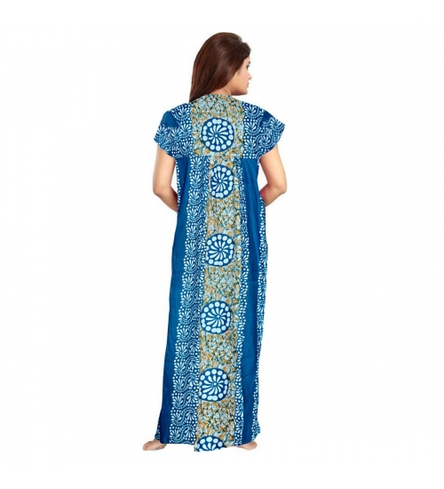 Women's Cotton Printed Maxi Nighty (Blue)