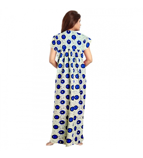 Women's Cotton Printed Maxi Nighty (Off White)