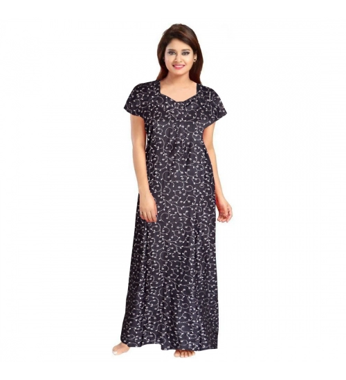 Women's Cotton Printed Maxi Nighty (Grey)