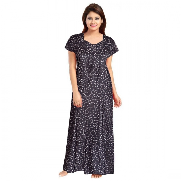 Dropship Women's Cotton Printed Maxi Nighty (Grey)