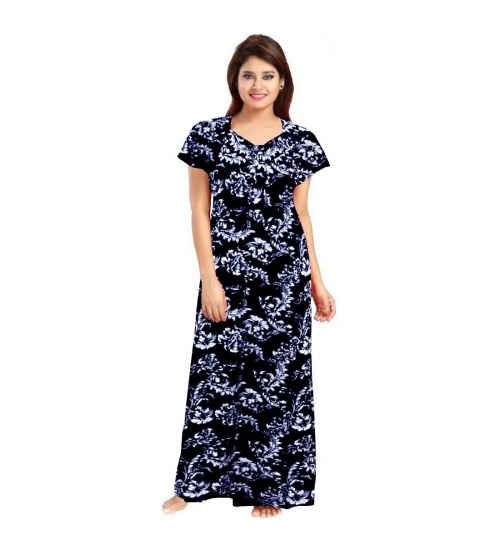 Women's Cotton Printed Maxi Nighty (Blue)