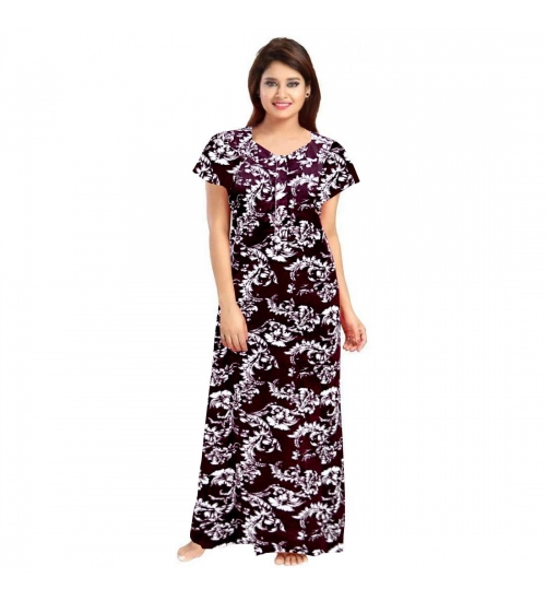 Women's Cotton Printed Maxi Nighty (Wine)
