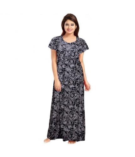 Women's Cotton Printed Maxi Nighty (Grey)