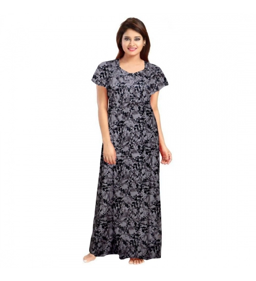 Women's Cotton Printed Maxi Nighty (Grey)