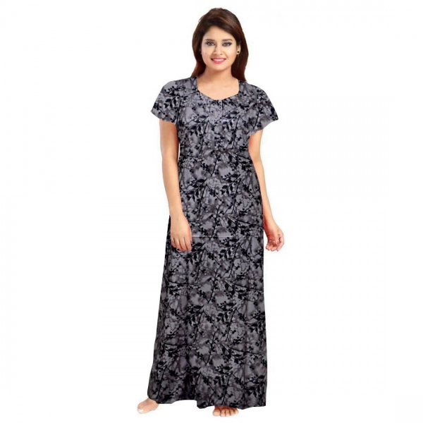 Dropship Women's Cotton Printed Maxi Nighty (Grey)