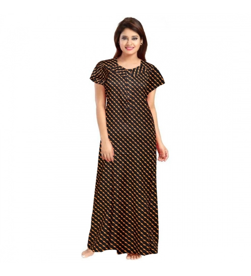 Women's Cotton Printed Maxi Nighty (Brown)