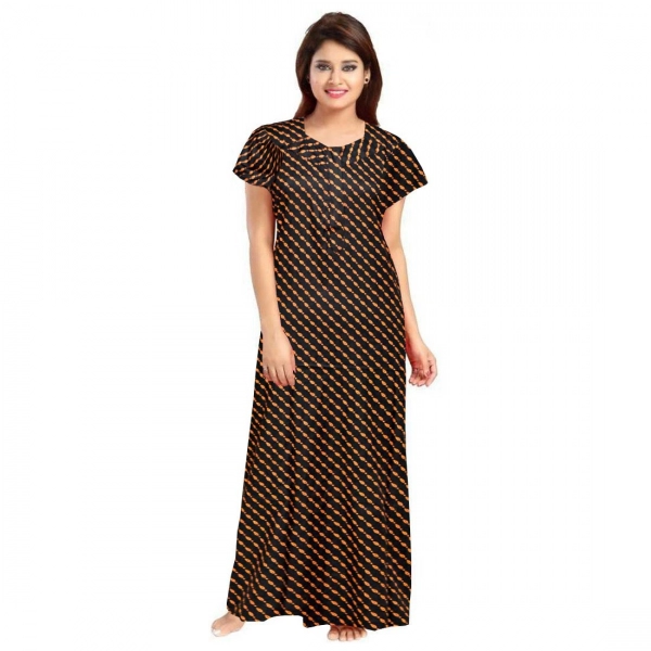 Dropship Women's Cotton Printed Maxi Nighty (Brown)