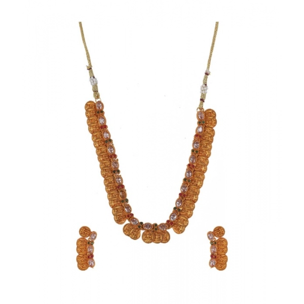 Dropship Women's Elegent Laxmi Coin Shape Jewellery Chowker Set (White, Free Size)