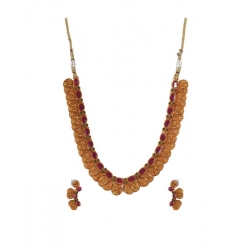 Women's Elegent Laxmi Coin Shape Jewellery Chowker Set (Red, Free Size)