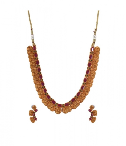 Women's Elegent Laxmi Coin Shape Jewellery Chowker Set (Red, Free Size)