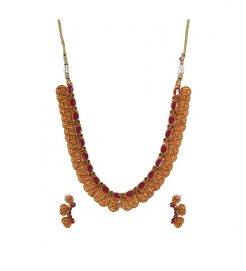 Women's Elegent Laxmi Coin Shape Jewellery Chowker Set (Red, Free Size)