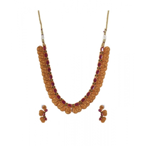 Dropship Women's Elegent Laxmi Coin Shape Jewellery Chowker Set (Red, Free Size)