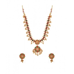 Women's Elegent Brass Kempu Chain Jewellery Set (Multi Color, Free Size)