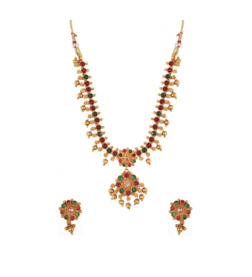 Women's Elegent Brass Kempu Chain Jewellery Set (Multi Color, Free Size)