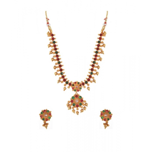 Dropship Women's Elegent Brass Kempu Chain Jewellery Set (Multi Color, Free Size)