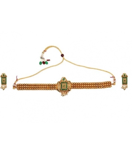 Women's Elegent And Modern Gold Plated Chowker Set (Green, Free Size)