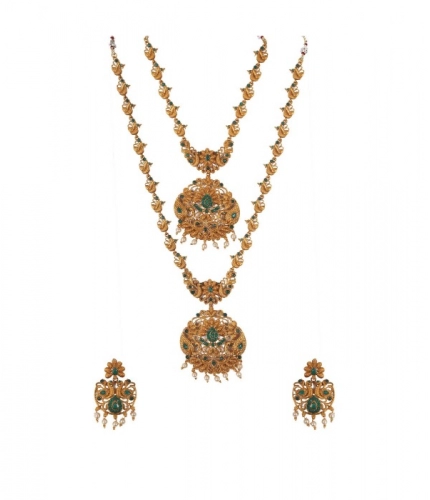Women's Elegent And Modern Double Line Temple Jewellery Set (Green, Free Size)