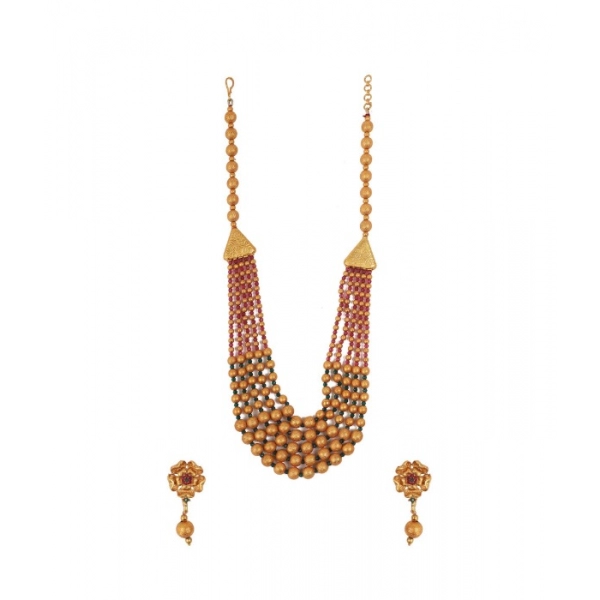 Dropship Women's Ethnic Five Layer Brass Mala With Crystal For Women And Girls (Multi Color, Free Size)