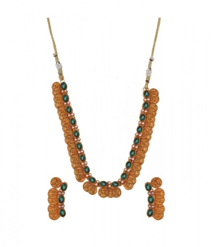 Women's Elegent Laxmi Coin Shape Jewellery Chowker Set (Green, Free Size)